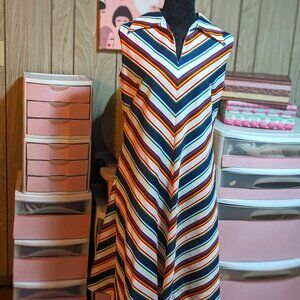 True Vintage Plus-sized 70s Rainbow Striped Dress